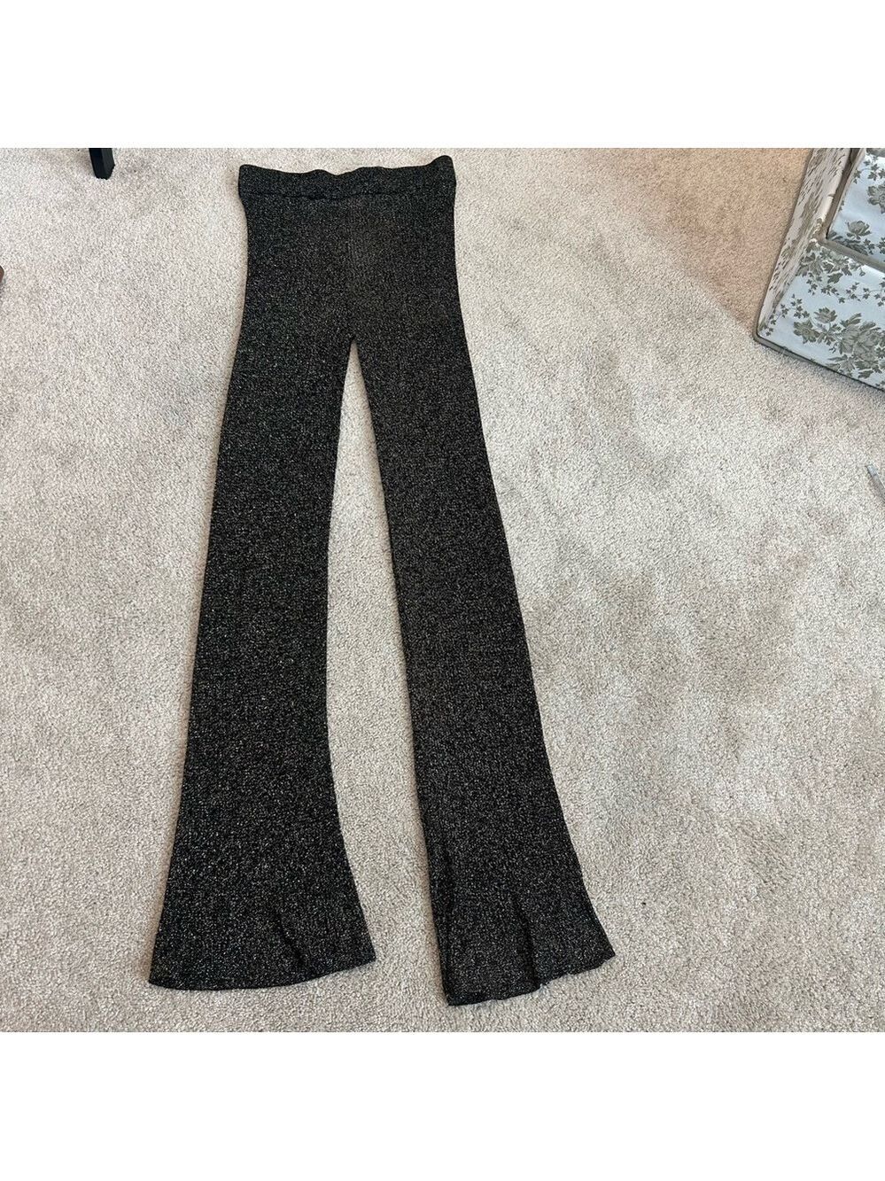 Zara Special edition black gold knit metallic glitter flare pants Sz M NWT - Picture 3 of 13